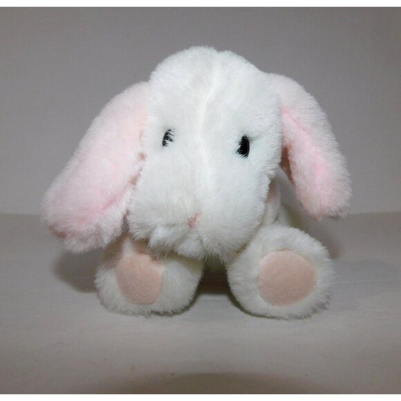 VTG 1989 Kinder GUND White Pink Plush Stuffed Rattle Puppy Dog 7" Baby Lovey - Picture 5 of 8